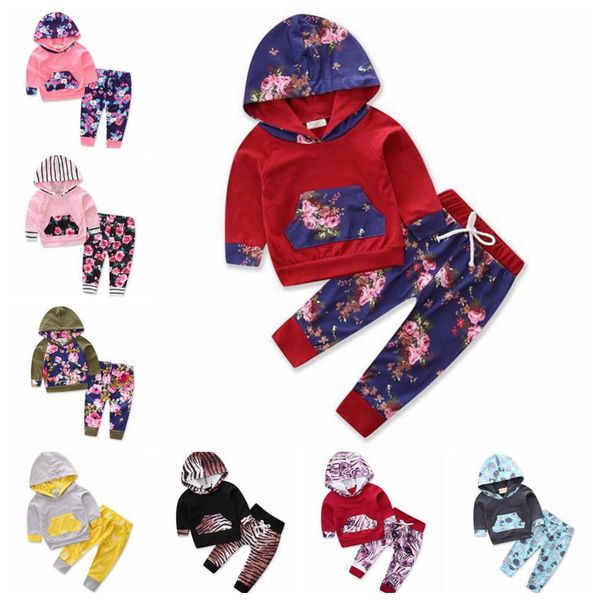 

baby girl clothes infant girls hooded pants 2pcs sets flower newborn tracksuits designer toddler outfits boutique baby clothing dw4805, White