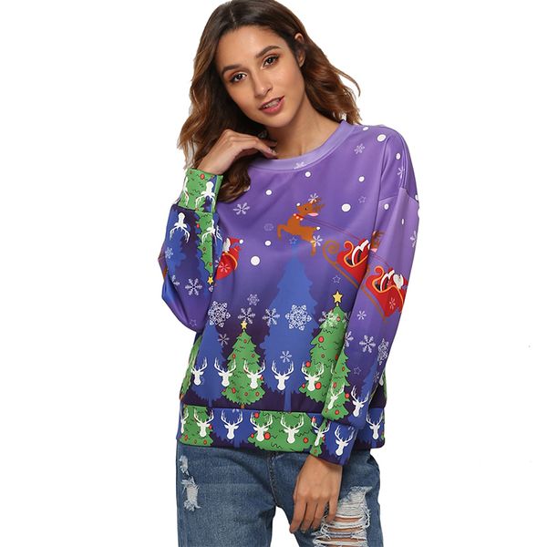 

2020 autumn winter women christmas santa falling snow 3d print gradient sweatshirt casual o-neck long sleeve pullover mujer, Black
