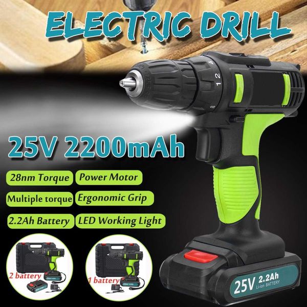 

1/2 25v 3 use electric drill screwdriver cordless high power household electric hammer pick impact drill power driver 2 battery