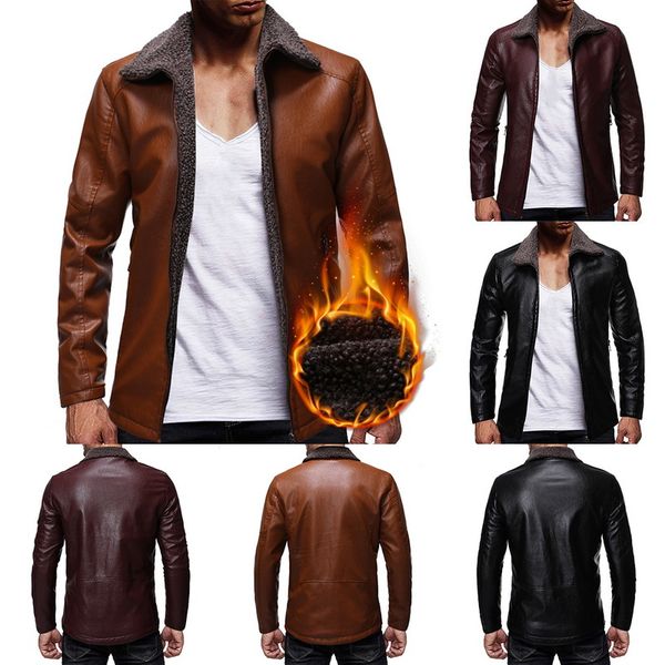 

jackets men winter warm leather jacket oversize fleece pu jacket thick motorcycle style outwear 5xl new fashion streetwear, Black