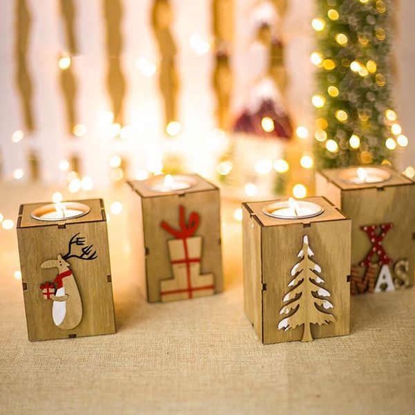 30pcs Natal de madeira vela castiçal lâmpada de mesa para decoração de luz do chá