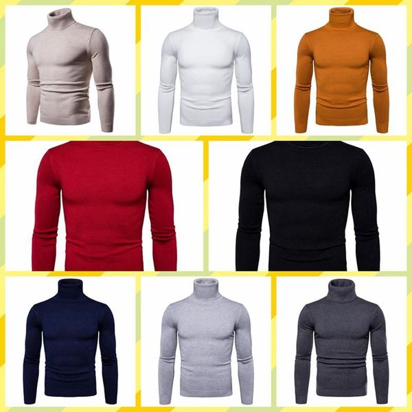 

2020 high-grade winter thick warm sweater men turtleneck mens sweaters slim fit pullover men knitwear double collar mens sweaters designs, Black;red