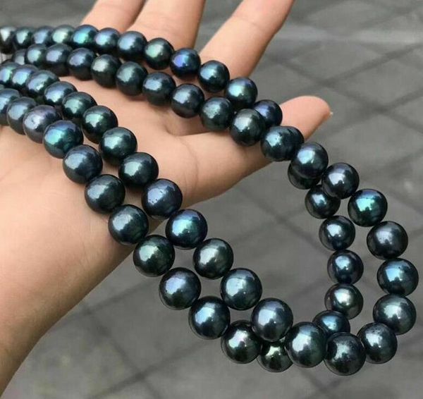 

charming 9-10mm natural black freshwater pearl round beads necklace 18'' 36, Silver