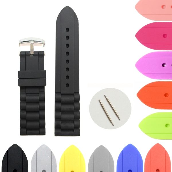 

24mm black white yellow blue green orange color silicone jelly rubber men choice popular watch band straps wb1002-24jb, Black;brown