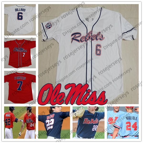 

ncaa ole miss rebels # 6 томас диллард 10 тайлер кинэн 14 коул забовски 15 грей кессинджер белый красный темно-синий бейсбол джерси 2019 год, Black