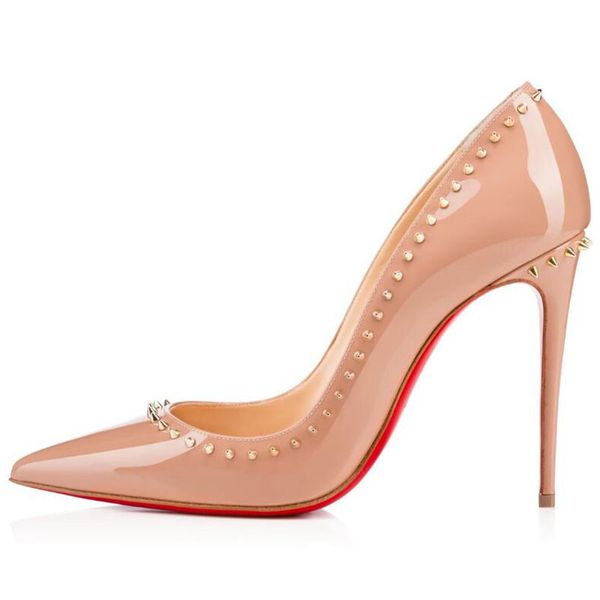 

fashion luxury designer women dress shoes red bottoms high heels 12cm so kate pink black pointed toe patent leather brand with studded lll