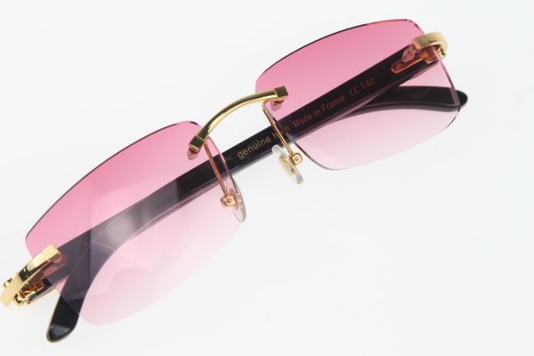 

rimless sunglasses black genuine buffalo horn 8200757 sunglasses glasses new pink lens frame fashion accessories size: 56-18-140mm, White;black