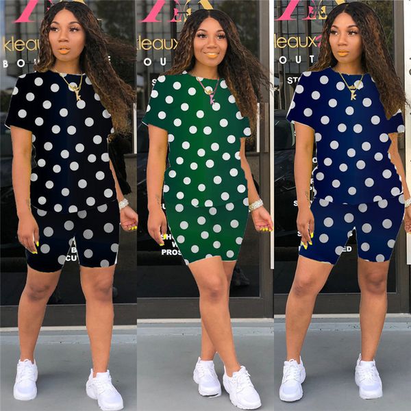 

women two piece outfits fashion polka dot printed crew neck slim tracksuits new style women two piece sets, Gray