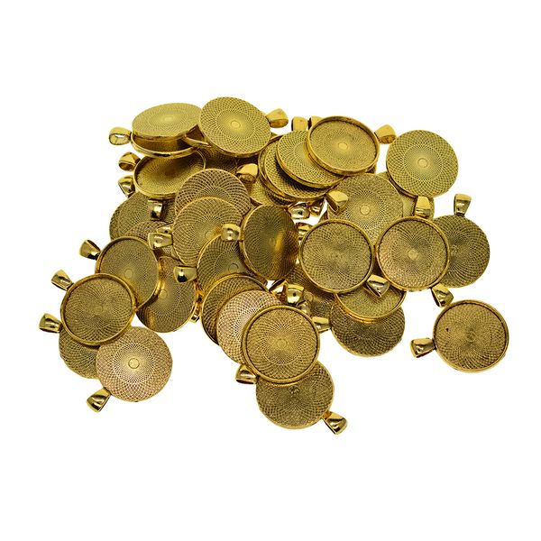 

50 pieces 1 inch round cabochon blank bezel base tray pendant trays charm pendants diy cabochons settings - antique gold, Black