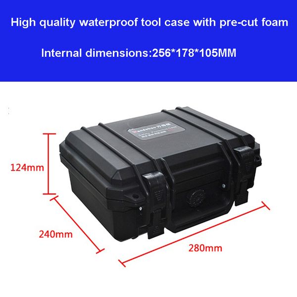 

waterproof protective tool case toolbox impact resistant 280*240*124mm security tool equipment camera box with pre-cut foam