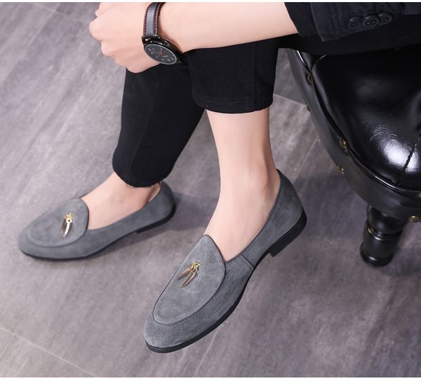 

2019 new leather handsome men's bean shoes korean version of the trend british small shoes hair stylist foot men's shoes, Black