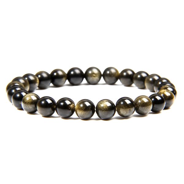 

vinswet natural obsidian bracelet 6/8/10/12mm size round ball beaded wristband bracelets men women energy pulseira armband, Black