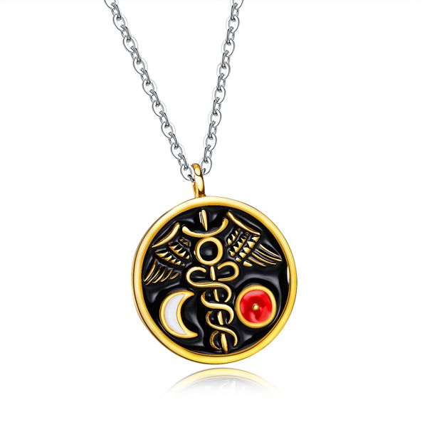 

necklace pendant stainless steel titanium necklace sliver gold solar and lunar balance symbol hip-pop mens jewelry for boys gift, Silver