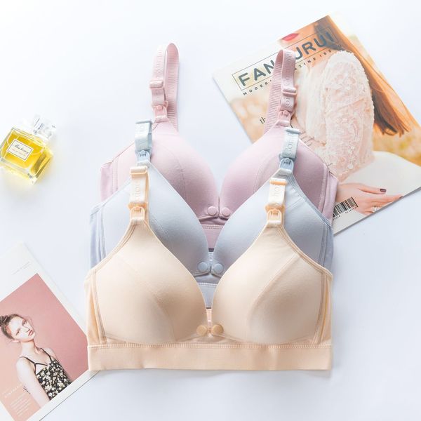 

new style front buckle nursing bra pregnant women nursing underwear colored cotton non-steel ring during pregnancy and lactation, White