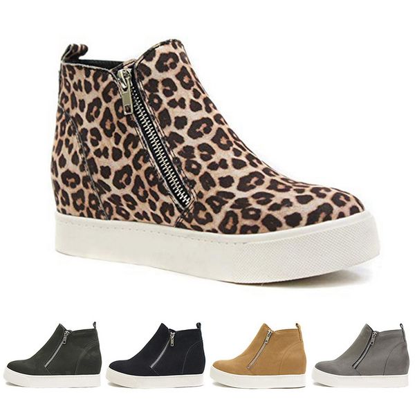 

autumn winter leopard flat shoes women casual solid side zipper new fashion camo ankle boots for female chaussures femme, Black