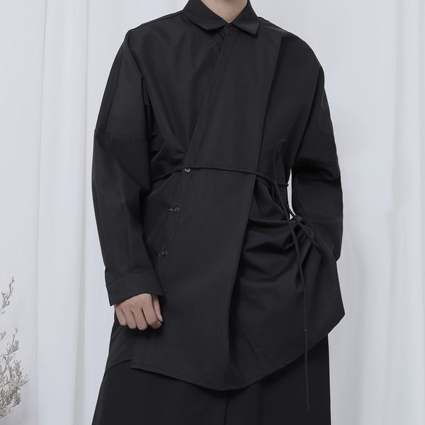 

s~6xl custommade size plus new men's clothing fashion stylist personality mid-length niche design loose long-sleeved shirt, White;black