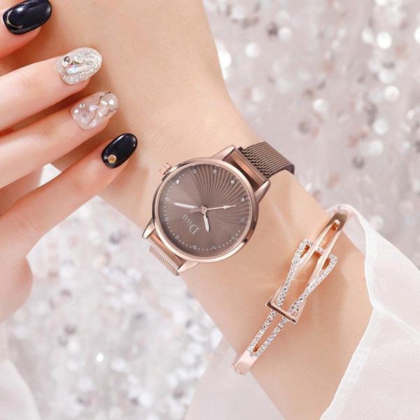 

ladies quartz magnetic wrist watches 2019 luxury rose gold retro women bracelet watch fashion diamond female steel clock relogio, Slivery;brown