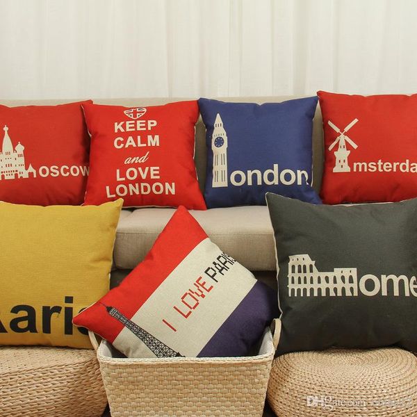 

city london, rome, paris letter pillow case cotton and linen sofa car cushion pillowcases europe and the united states bedding supplies dhl