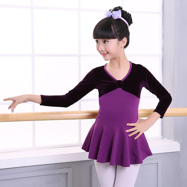 

new spring autumn velvet splice cotton gymnastics dance leotard girls children kids long sleeve ballet dance dress, Black;red