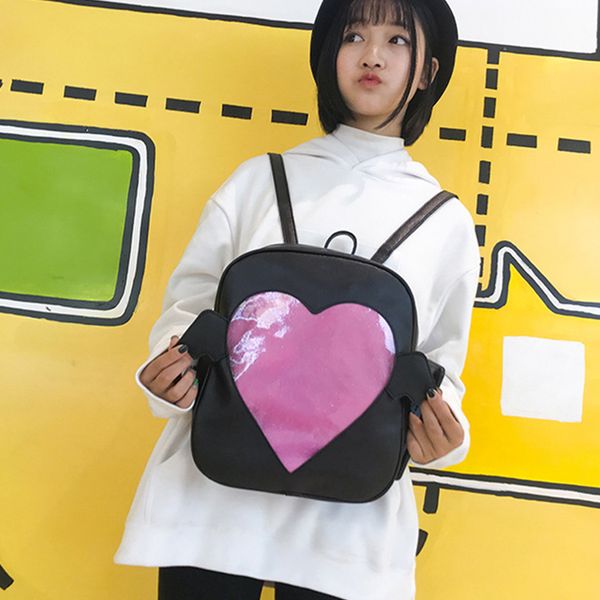 

heart shaped clear transparent itabag backpack for girls cute travel bagpacks school bags teenager pu leather shoulder bag women