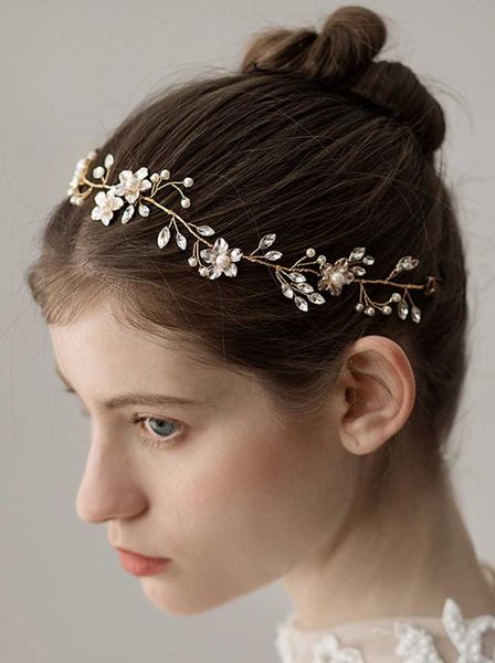 

gold floral rhinestone bridal headband bohemian headpiece crystal pearl hair vine flower halo wedding hair accessories