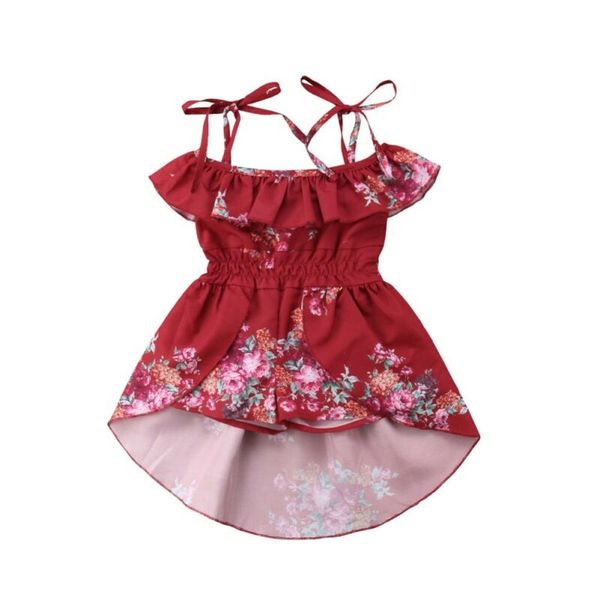 

6 м-5y baby girl одежда платье элегантный малыш новорожденный цветочный платье шорты с плеча партии принцесса рябить детская одежда, Red;yellow