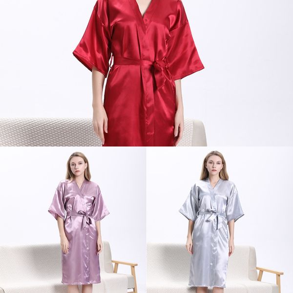 

vrnyt 2020 imitation silk female half sleeve bathrobe female home home clothes pajamas bathrobe pajamas clothes ice silk bridesmaid nightgow, Blue;red