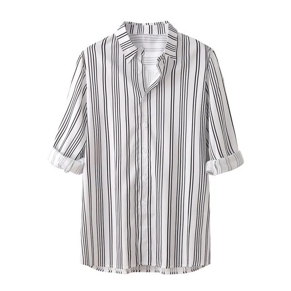 

new 2019 men long sleeve shirts male autumn-fit sale men's summer fashion casual lapel print short sleeve shirt blouse s-3xl, White;black