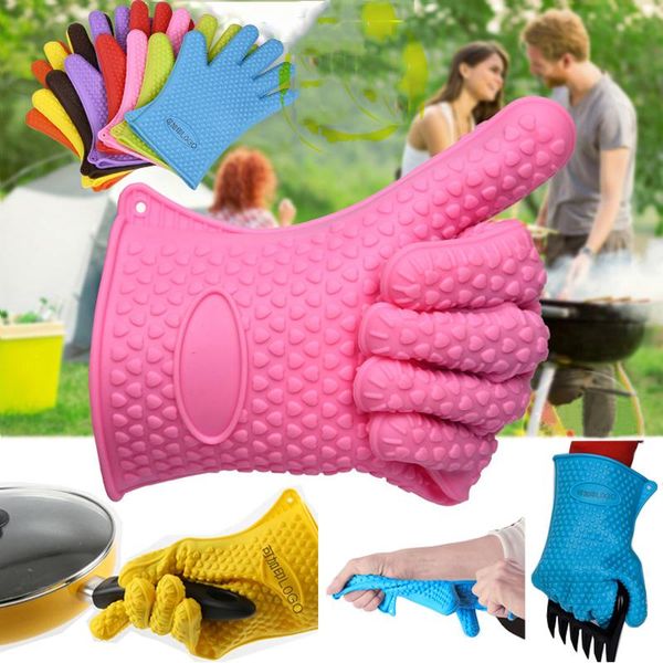 

silicone oven glove microwave glove high temperature heat proof glove non-slip oven mitts bbq grill gloves kitchen baking tool an3019