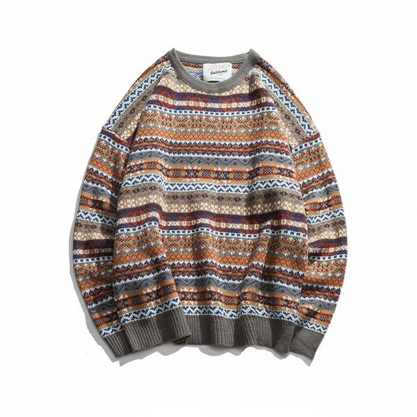 

zogaa folk-custom sweaters men 2019 autumn mens pullovers round neck vintage sweaters striped patchwork quality knitted, White;black