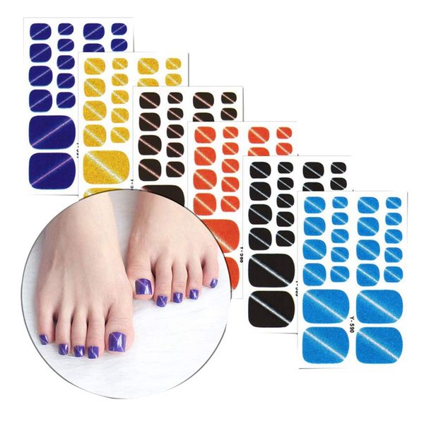 

6 sheets adhesive toenail polish sticker strips with 1pcs nail file gradient cat eyes glitter nail decals full wraps manicure ki, Black