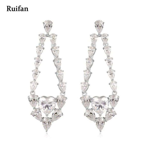 

clearance sale luxury heart shape cubic zircon long drop earring 925 sterling silver earrings for women christmas jewelry yea023, Golden;silver