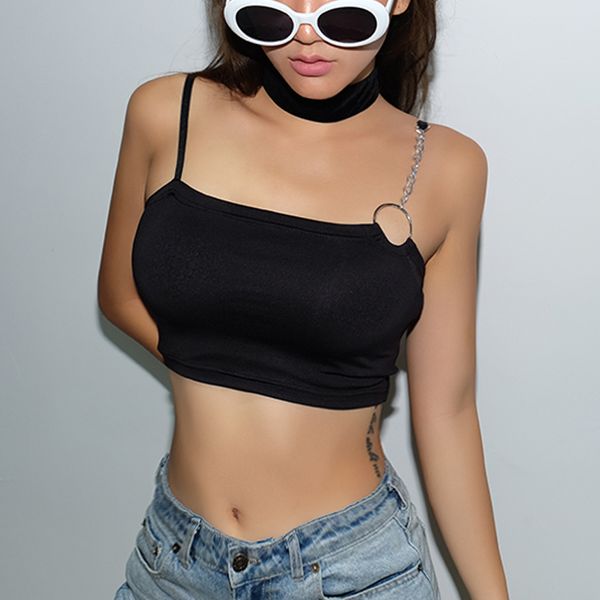 

tank summer camis strap women sleeveless black crop casual fashion camisole short tees shirt punk style, White