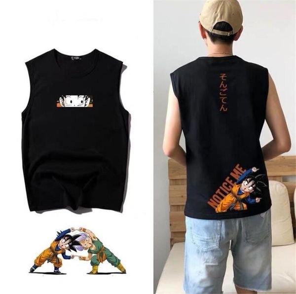 

dragon ball wukong mens vest summer hip hop crew neck свободная майка mens конструктора tshirt, White;black