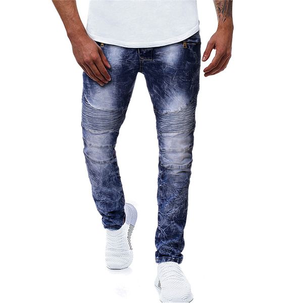 

pleated bleached blue mens jeans slim washed vintage scratched mens designer jeans middle waist regular mens pencil pants