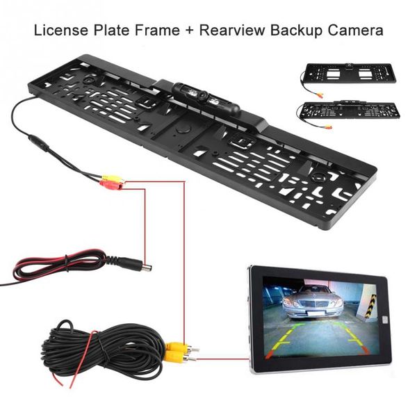 

waterproof european automobiles number license plate frame with rearview reverse backup night camera 4 led light car