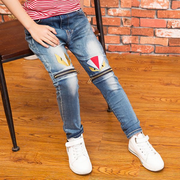 

детские джинсы весной и летом тонкие новые девушки брюки большие детские брюки брюки случайные стрейч ноги, Blue