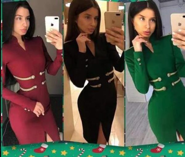 

2018 new women dress wholesale wine red ,black with gold split bandage dress party + suit, White;black