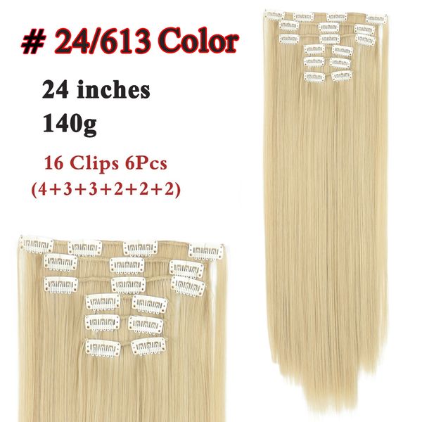 

clip hair extension straight full head clip in hairpieces synthetic clip on hair pieces for women 24" 140g long heat resistant fiber ha, Black;brown
