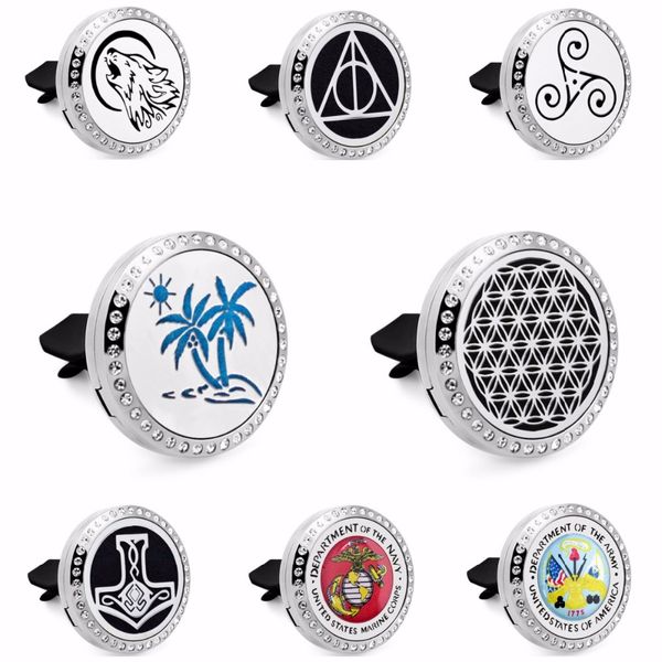 

coconut tree 30mm rhinestone magnet car diffuser vent clip stainless steel diffuser locket women men 10pcs pads, Silver