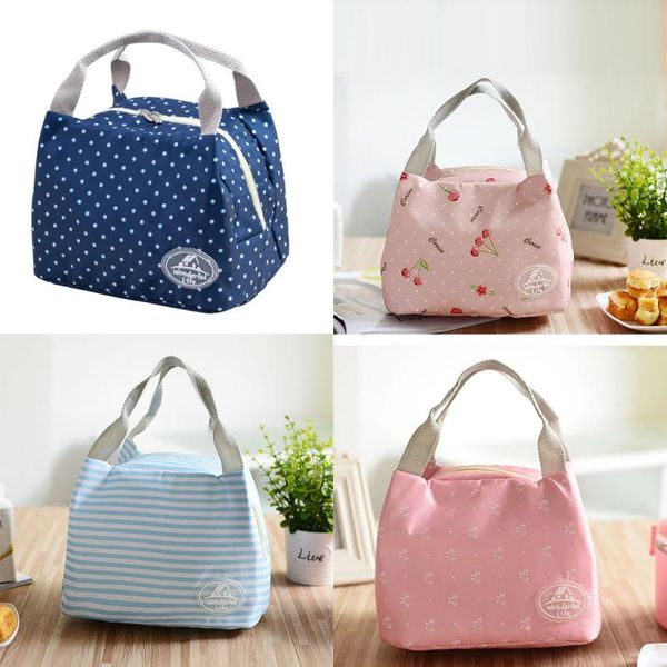 

ланч бокс сумка изолированная холодная полоса пикник чехол для переноски тепловой портативный ланч бокс бенто мешок контейнер для хранения с, Blue;pink