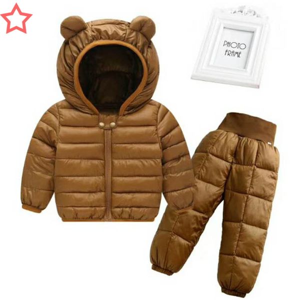 

new children's girls boys winter coat kids down coat winter jackets girls outerwear children clothes 2pcs set, White