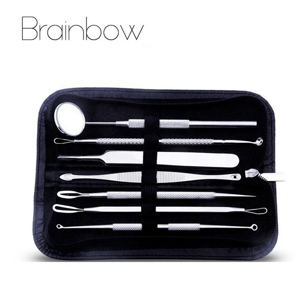 

brainbow 7pcs/set stainless steel acne needle with probes mirror blackhead pimple blemish comedone acne extractor remover tools