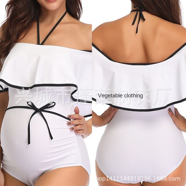 

2020 women's one-piece bikini swimsuit solid color pregnant women's bikini hanging neck flying swimsuit swimsuit, White;black