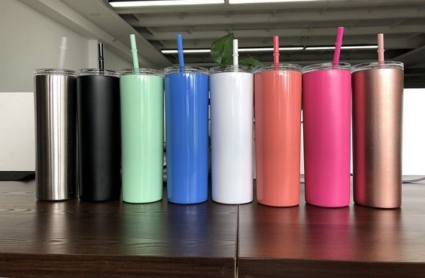 

20oz stainless steel skinny tumbler colorful straws straight water cup vacuum insulated beer coffee mugs with lids and straw ing