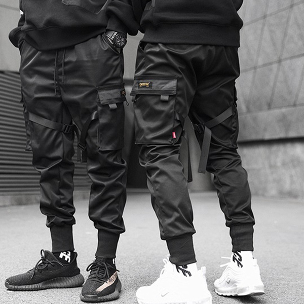 

hip hop pants men streetwear black pocket long loose trousers male outdoor techwear joggers sweatpants track sport running pants, Black;blue