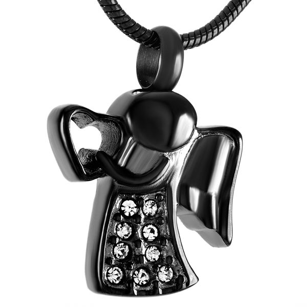 

z143 black little crystal angel fairy hold heart памятные украшения из нержавеющей стали на память для женщин мужчин кремация урна ожерелье, Silver