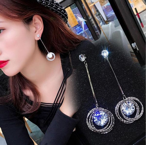 

super flash zircon crystal earrings for women female temperament long ring earrings european and american exaggerated, Silver