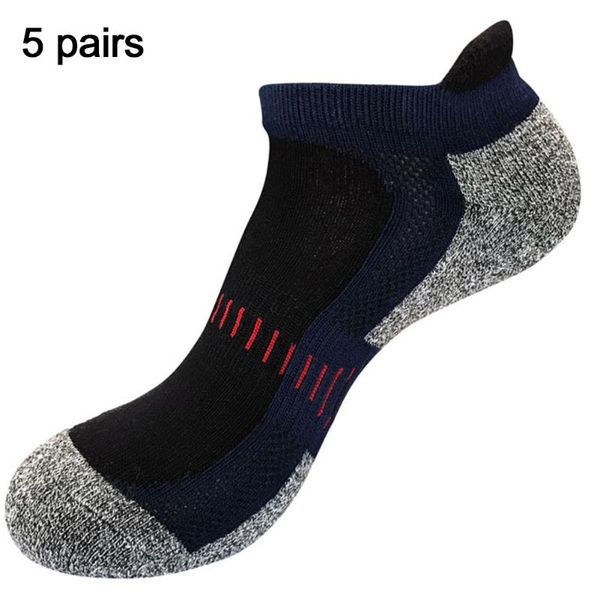 

men 5pairs spring autumn soft cycling trekking walking elastic running cotton blend outdoor sports ankle athletic socks hiking, Black