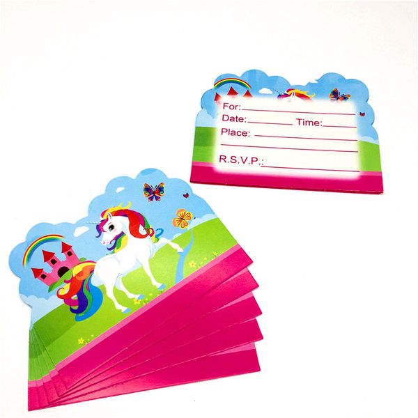

boys favor 10pcs/lot unicorn girl birthday party unicorn paper thank you card invitation card wedding greeting supply